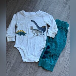 Carter's White Onesie and Teal Pants Dinosaur Set